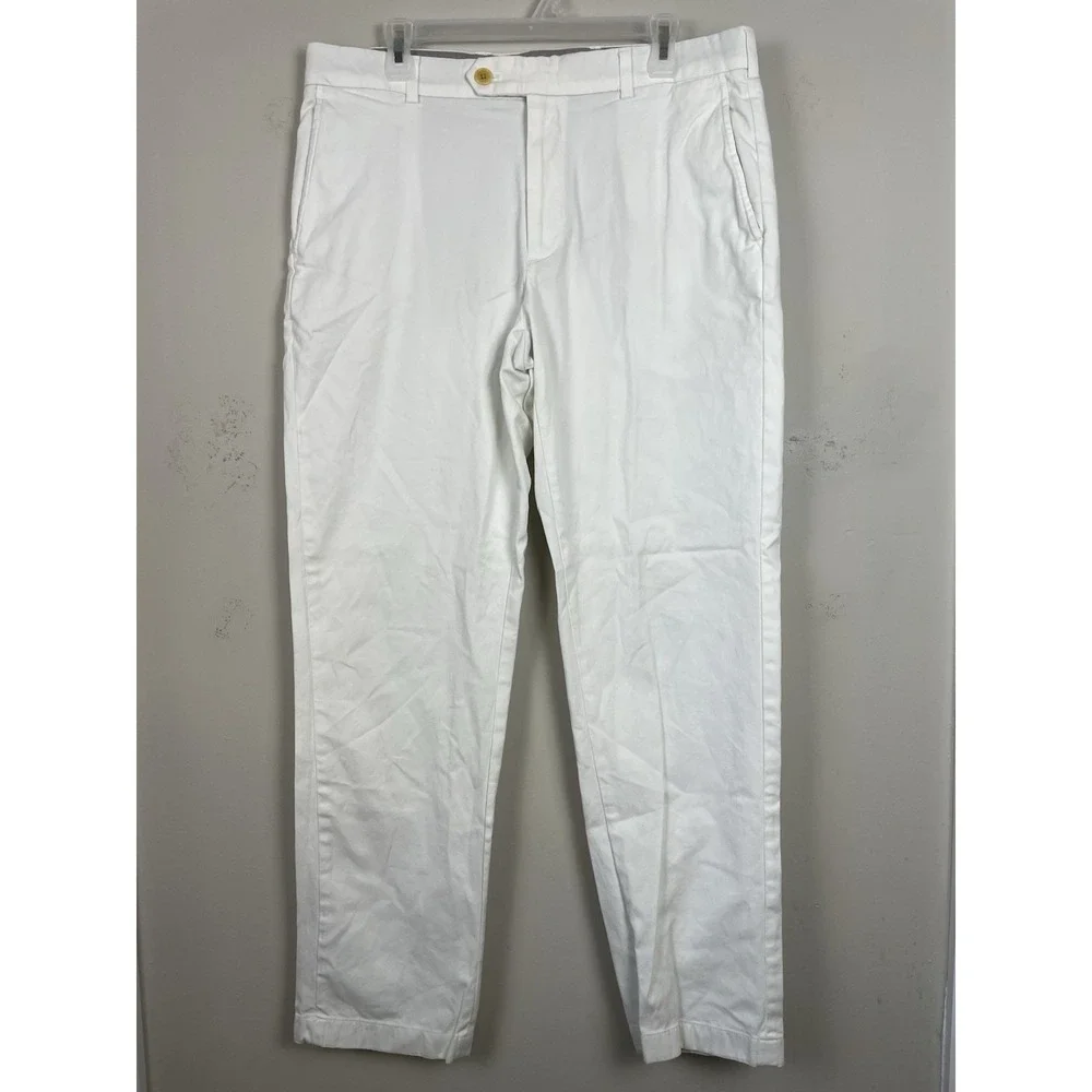 Brooks Brothers Clark Fit Chino Pants Mens 36x32 White Trousers Supima Stretch
